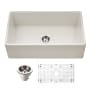 Houzer Platus 33" Farmhouse Single Basin Fireclay Kitchen Sink with Basin Rack and Basket Strainer Biscuit