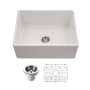 Houzer Platus 26" Farmhouse Single Basin Fireclay Kitchen Sink with Basin Rack and Basket Strainer Biscuit