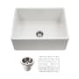 Houzer Platus 26" Farmhouse Single Basin Fireclay Kitchen Sink with Basin Rack and Basket Strainer White
