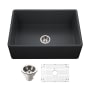 Houzer Platus 30" Farmhouse Single Basin Fireclay Kitchen Sink with Basin Rack and Basket Strainer Black