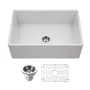 Houzer Platus 30" Farmhouse Single Basin Fireclay Kitchen Sink with Basin Rack and Basket Strainer Matte White