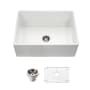 Houzer Platus 30" Farmhouse Single Basin Fireclay Kitchen Sink with Basin Rack and Basket Strainer White
