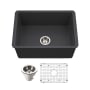 Houzer Platus 25-1/2" Undermount Single Basin Fireclay Kitchen Sink with Basin Rack and Basket Strainer Black