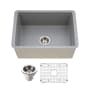 Houzer Platus 25-1/2" Undermount Single Basin Fireclay Kitchen Sink with Basin Rack and Basket Strainer Gray