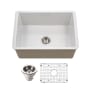 Houzer Platus 25-1/2" Undermount Single Basin Fireclay Kitchen Sink with Basin Rack and Basket Strainer White