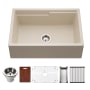 Houzer Quartztone 30" Farmhouse Single Basin Granite Composite Kitchen Sink with Basin Rack, Basket Strainer and Cutting Board Sand