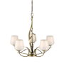 Hubbardton Forge Flora 5 Light 27" Wide Taper Candle Chandelier with Customizable Glass Shade Modern Brass / Opal