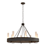 Hubbardton Forge Banded 8 Light 32" Wide Ring Chandelier Natural Iron / Frosted