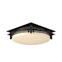 Hubbardton Forge Banded 2 Light 14" Wide Semi-Flush Drum Ceiling Fixture with Customizable Glass Shade Natural Iron / Opal