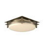 Hubbardton Forge Banded 2 Light 14" Wide Semi-Flush Drum Ceiling Fixture with Customizable Glass Shade Soft Gold / Opal