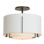 Hubbardton Forge Exos 16" Wide Semi-Flush Drum Ceiling Fixture with Customizable Fabric Shade Dark Smoke / Natural Anna