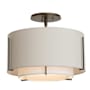 Hubbardton Forge Exos 16" Wide Semi-Flush Drum Ceiling Fixture with Customizable Fabric Shade Dark Smoke / Flax