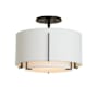 Hubbardton Forge Exos 16" Wide Semi-Flush Drum Ceiling Fixture with Customizable Fabric Shade Black / Natural Anna