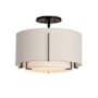 Hubbardton Forge Exos 16" Wide Semi-Flush Drum Ceiling Fixture with Customizable Fabric Shade Black / Flax
