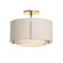 Hubbardton Forge Exos 16" Wide Semi-Flush Drum Ceiling Fixture with Customizable Fabric Shade Modern Brass / Natural Anna / Flax