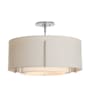 Hubbardton Forge Exos 3 Light 23" Wide Semi-Flush Drum Ceiling Fixture with Customizable Fabric Shade Vintage Platinum / Flax