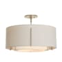 Hubbardton Forge Exos 3 Light 23" Wide Semi-Flush Drum Ceiling Fixture with Customizable Fabric Shade Soft Gold / Flax