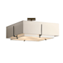 Hubbardton Forge Exos 4 Light 25" Wide Semi-Flush Square Ceiling Fixture with Customizable Fabric Shade Natural Iron / Flax