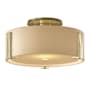 Hubbardton Forge Impressions 12" Wide Semi-Flush Drum Ceiling Fixture Modern Brass / Opal