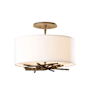 Hubbardton Forge Brindille 3 Light 15" Wide Semi-Flush Drum Ceiling Fixture Bronze / Natural Anna