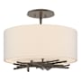 Hubbardton Forge Brindille 3 Light 15" Wide Semi-Flush Drum Ceiling Fixture Dark Smoke / Flax