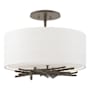 Hubbardton Forge Brindille 3 Light 15" Wide Semi-Flush Drum Ceiling Fixture Dark Smoke / Natural Anna