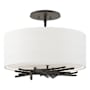 Hubbardton Forge Brindille 3 Light 15" Wide Semi-Flush Drum Ceiling Fixture Black / Natural Anna