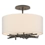 Hubbardton Forge Brindille 3 Light 15" Wide Semi-Flush Drum Ceiling Fixture Natural Iron / Flax