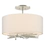 Hubbardton Forge Brindille 3 Light 15" Wide Semi-Flush Drum Ceiling Fixture Vintage Platinum / Flax