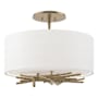 Hubbardton Forge Brindille 3 Light 15" Wide Semi-Flush Drum Ceiling Fixture Soft Gold / Natural Anna