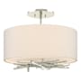 Hubbardton Forge Brindille 3 Light 15" Wide Semi-Flush Drum Ceiling Fixture Sterling / Beige