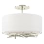 Hubbardton Forge Brindille 3 Light 15" Wide Semi-Flush Drum Ceiling Fixture Sterling / White