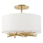 Hubbardton Forge Brindille 3 Light 15" Wide Semi-Flush Drum Ceiling Fixture Modern Brass / White