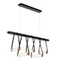 Hubbardton Forge York 52" Wide LED Linear Chandelier Antique Brass / Black / Black Wood / Clear