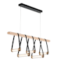 Hubbardton Forge York 52" Wide LED Linear Chandelier Antique Brass / Black / Maple Wood / Clear