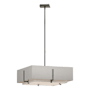 Hubbardton Forge Exos 4 Light 21" Wide Square Chandelier with Customizable Fabric Shade Natural Iron / Flax