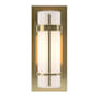 Hubbardton Forge Banded 12" Tall Wall Sconce with Customizable Glass Shade Modern Brass / Opal