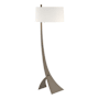 Hubbardton Forge Stasis 59" Tall Arc Floor Lamp Dark Smoke / Natural Anna