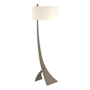 Hubbardton Forge Stasis 59" Tall Arc Floor Lamp Dark Smoke / Flax
