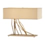Hubbardton Forge Brindille 2 Light 17" Tall Novelty Table Lamp with Customizable Fabric Shade Soft Gold / Flax