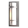 Hubbardton Forge Banded 12" Tall Outdoor Wall Sconce Coastal Burnished Steel / Opal
