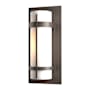 Hubbardton Forge Banded 16" Tall Outdoor Wall Sconce Coastal Dark Smoke / Opal