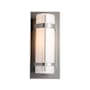 Hubbardton Forge Banded 16" Tall Outdoor Wall Sconce Coastal Burnished Steel / Opal