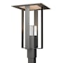 Hubbardton Forge Shadow Box 24" Tall Post Light Coastal Natural Iron / Outdoor Silver / Clear