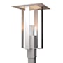 Hubbardton Forge Shadow Box 24" Tall Post Light Coastal Burnished Steel / Outdoor Silver / Clear