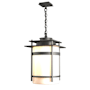 Hubbardton Forge Banded 14" Wide Semi-Flush Outdoor Pendant Coastal Natural Iron / Opal