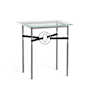Hubbardton Forge Equus 22" Wide Glass Top Glass, Leather, and Metal Table Dark Smoke / Vintage Platinum / Black