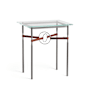 Hubbardton Forge Equus 22" Wide Glass Top Glass, Leather, and Metal Table Dark Smoke / Sterling / British Brown