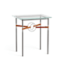 Hubbardton Forge Equus 22" Wide Glass Top Glass, Leather, and Metal Table Dark Smoke / Sterling / Chestnut