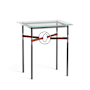 Hubbardton Forge Equus 22" Wide Glass Top Glass, Leather, and Metal Table Black / Vintage Platinum / British Brown